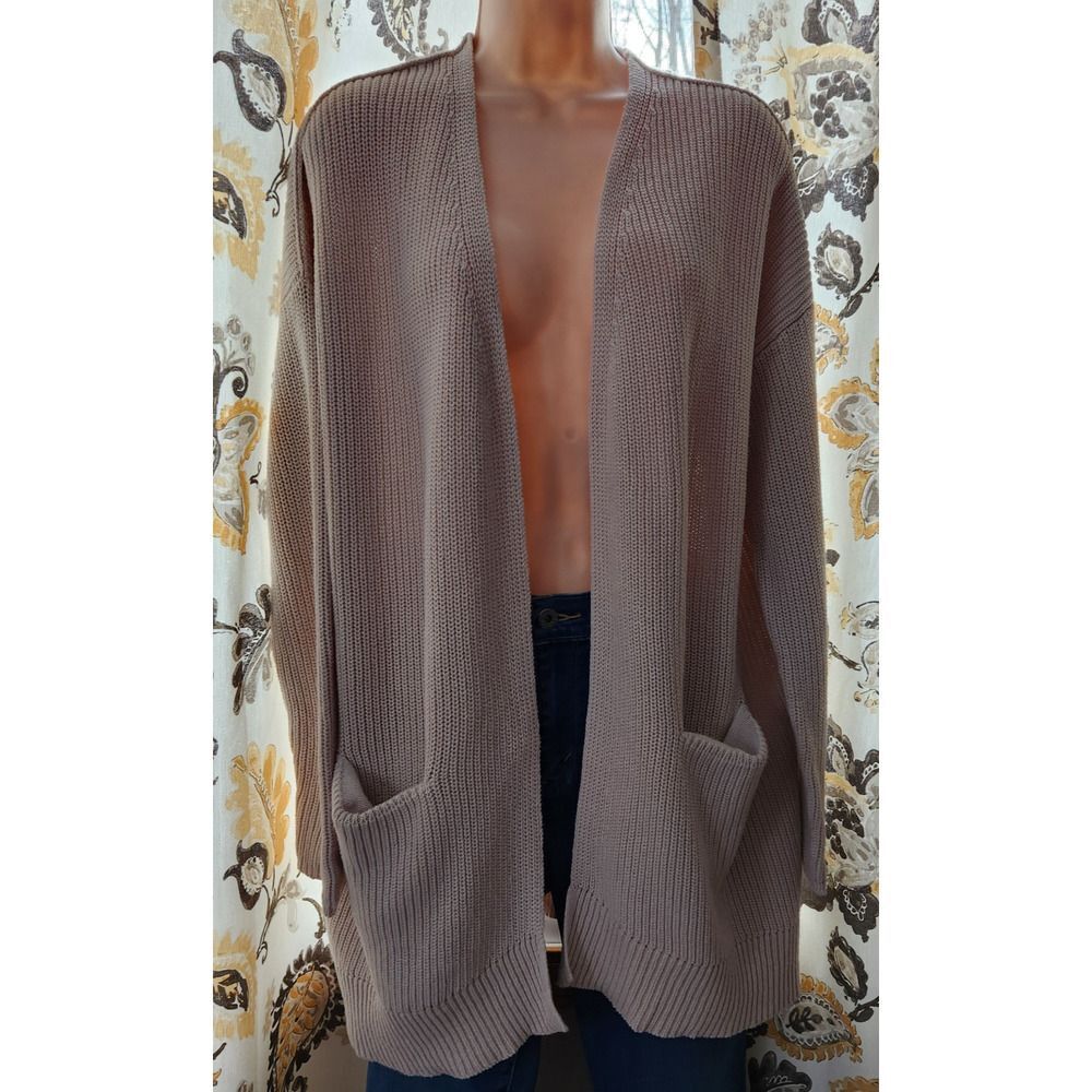 Universal Thread Cardigan Tunic Knit Sweater Womens Size Large Tan Pockets Warm